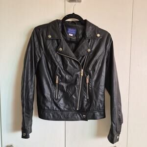 Women’s Black Faux Leather Moto Jacket Sm Small Zip Simply Styled